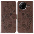 For Xiaomi Poco F7 Pro / Redmi K80 Rose Butterfly Embossed Leather Phone Case(Brown) - 1