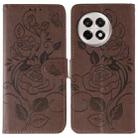 For OnePlus Ace 5 Pro / Ace 5 Rose Butterfly Embossed Leather Phone Case(Brown) - 1