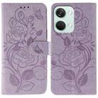For OnePlus Nord 3 5G / Ace 2V Rose Butterfly Embossed Leather Phone Case(Purple) - 1