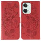 For OnePlus Nord 3 5G / Ace 2V Rose Butterfly Embossed Leather Phone Case(Red) - 1