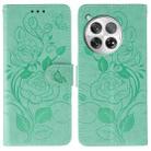 For OnePlus 12 Rose Butterfly Embossed Leather Phone Case(Green) - 1