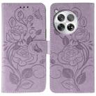 For OnePlus 12 Rose Butterfly Embossed Leather Phone Case(Purple) - 1