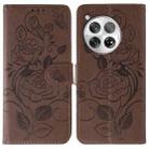 For OnePlus 12 Rose Butterfly Embossed Leather Phone Case(Brown) - 1