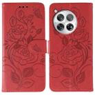 For OnePlus 12 Rose Butterfly Embossed Leather Phone Case(Red) - 1