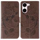 For OnePlus Nord CE5 Rose Butterfly Embossed Leather Phone Case(Brown) - 1