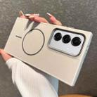 For Samsung Galaxy S25 5G Metal Diamond Texture Lens Frame MagSafe Phone Case(White) - 1