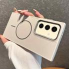 For Samsung Galaxy S24 5G Metal Diamond Texture Lens Frame MagSafe Phone Case(White) - 1