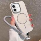 For iPhone 16 Plus Metal Diamond Texture Lens Frame MagSafe Phone Case with Lanyard(White) - 1