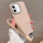 For iPhone 16 Metal Diamond Texture Lens Frame MagSafe Phone Case with Lanyard(Khaki) - 1