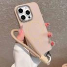 For iPhone 13 Pro Metal Diamond Texture Lens Frame MagSafe Phone Case with Lanyard(Khaki) - 1