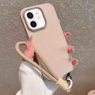 For iPhone 12 Metal Diamond Texture Lens Frame MagSafe Phone Case with Lanyard(Khaki) - 1