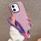 For iPhone 12 Metal Diamond Texture Lens Frame MagSafe Phone Case with Lanyard(Purple) - 1