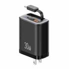USAMS CC297 30W Fast Charger With Retractable USB-C / Type-C Cable, US Plug(Black) - 1
