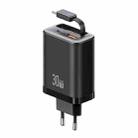 USAMS CC296 30W Fast Charger With Retractable USB-C / Type-C Cable, EU Plug(Black) - 1