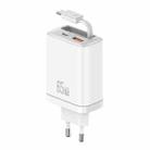 USAMS CC299 65W Fast Charger With Retractable USB-C / Type-C Cable, EU Plug(White) - 1