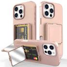 For iPhone 16 Pro Max Skin Feel TPU Hidden Mirror Card Bag Phone Case with Stand(Pink) - 1