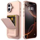 For iPhone 16 Plus Skin Feel TPU Hidden Mirror Card Bag Phone Case with Stand(Pink) - 2