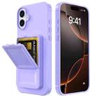For iPhone 16 Plus Skin Feel TPU Hidden Mirror Card Bag Phone Case with Stand(Light Purple) - 2