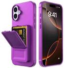 For iPhone 16 Skin Feel TPU Hidden Mirror Card Bag Phone Case with Stand(Dark Purple) - 2
