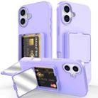 For iPhone 16 Skin Feel TPU Hidden Mirror Card Bag Phone Case with Stand(Light Purple) - 1