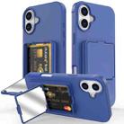 For iPhone 16 Skin Feel TPU Hidden Mirror Card Bag Phone Case with Stand(Blue) - 1