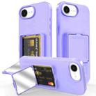For iPhone 16e Skin Feel TPU Hidden Mirror Card Bag Phone Case with Stand(Light Purple) - 1