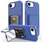 For iPhone 16e Skin Feel TPU Hidden Mirror Card Bag Phone Case with Stand(Blue) - 1