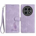 For OnePlus 13 Skin Feel Embossed Feather Leather Phone Case(Purple) - 1