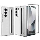 For Samsung Galaxy Z Fold5 5G Integrated Electroplated Plain Leather Pen Slot Center Axis Folding Phone Case with Stylus(White) - 1