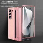For Samsung Galaxy Z Fold5 5G Integrated Electroplated Plain Leather Pen Slot Center Axis Folding Phone Case with Stylus(Pink) - 2
