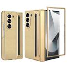 For Samsung Galaxy Z Fold5 5G Integrated Electroplated Plain Leather Pen Slot Center Axis Folding Phone Case with Stylus(Gold) - 1