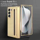 For Samsung Galaxy Z Fold5 5G Integrated Electroplated Plain Leather Pen Slot Center Axis Folding Phone Case with Stylus(Gold) - 2