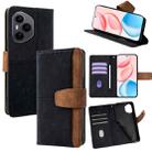 For Honor 400 Global 156.5mm Color Stitching Skin Feel Leather RFID Blocking Phone Case(Black) - 1