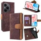 For Honor 400 Pro Global 160.8mm Color Stitching Skin Feel Leather RFID Blocking Phone Case(Brown) - 1