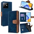 For Honor X60 GT 5G Color Stitching Skin Feel Leather RFID Blocking Phone Case(Blue) - 1
