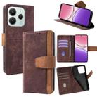 For Redmi Note 14 4G 164.84mm EU Color Stitching Skin Feel Leather RFID Blocking Phone Case(Brown) - 1