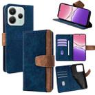 For Redmi Note 14 4G 164.84mm EU Color Stitching Skin Feel Leather RFID Blocking Phone Case(Blue) - 1