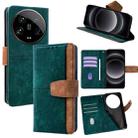 For Xiaomi 14 Ultra Color Stitching Skin Feel Leather RFID Blocking Phone Case(Green) - 1