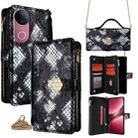 For vivo V50 5G Crossbody Handle Snake Texture Leather Phone Case(Black) - 1