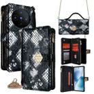 For vivo X200s 5G Crossbody Handle Snake Texture Leather Phone Case(Black) - 1