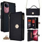 For vivo V50 5G Crossbody Handle Cross Texture Leather Phone Case(Black) - 1
