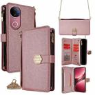 For vivo V50 5G Crossbody Handle Cross Texture Leather Phone Case(Rose Gold) - 1