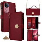 For vivo V50 5G Crossbody Handle Cross Texture Leather Phone Case(Red) - 1