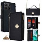 For Honor X8c 4G Crossbody Handle Cross Texture Leather Phone Case(Black) - 1