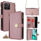 For Honor X8c 4G Crossbody Handle Cross Texture Leather Phone Case(Rose Gold) - 1
