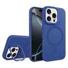 For iPhone 16 Pro Max Diamond Texture Lens Holder Skin Feel MagSafe Phone Case(Royal Blue) - 1