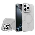 For iPhone 16 Pro Max Diamond Texture Lens Holder Skin Feel MagSafe Phone Case(Grey) - 1