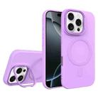 For iPhone 16 Pro Max Diamond Texture Lens Holder Skin Feel MagSafe Phone Case(Purple) - 1