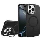For iPhone 16 Pro Diamond Texture Lens Holder Skin Feel MagSafe Phone Case(Black) - 1