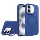 For iPhone 16 Diamond Texture Lens Holder Skin Feel MagSafe Phone Case(Royal Blue) - 1